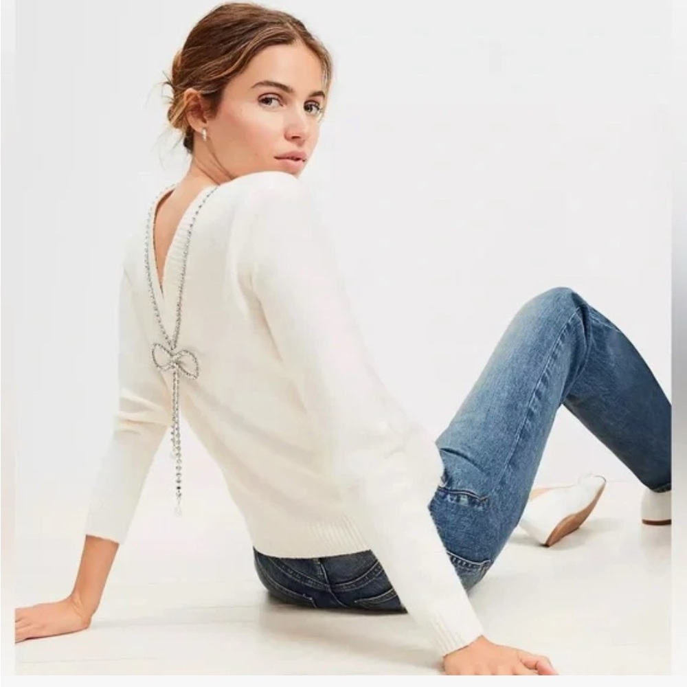 Ann Taylor Loft Reversible Jeweled Bow Sweater